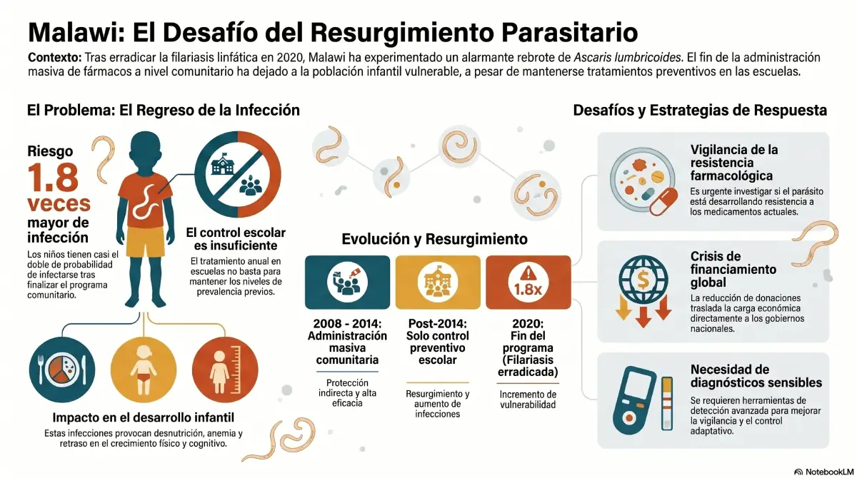 Infografia sobre resurgimiento de parásitos ascaris lumbricoides en Malawi