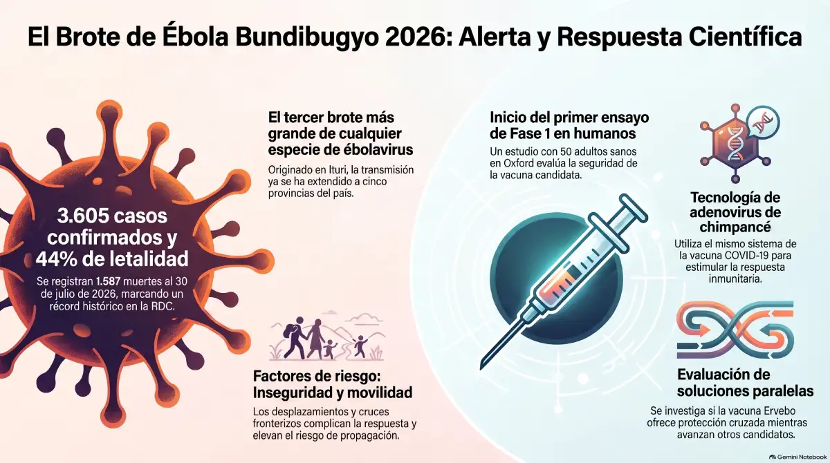 Infografia sobre la primera vacuna contra el ébola Bundibugyo se prueba en humanos